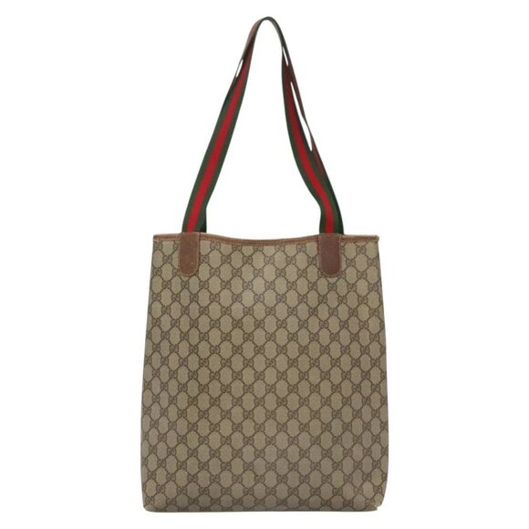 GUCCI GG Supreme Web Sherry Line Tote Bag PVC Beige 40 02 003 Auth 131395 - Picture 2 of 15